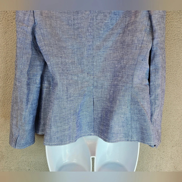 J. Crew Womens Open Front Blazer Linen Blend Sz 6 Blue & Heathered Lined - Picture 6 of 9